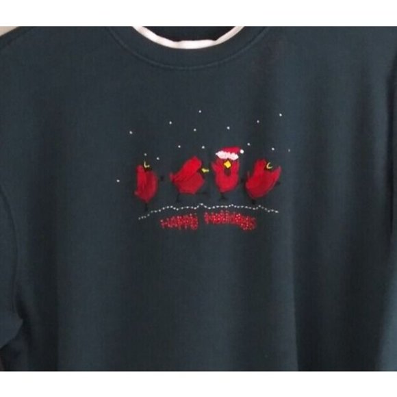 Allison Lane Dark Green Sweatshirt With Happy Holidays Cardinals Design 2X - Picture 2 of 7